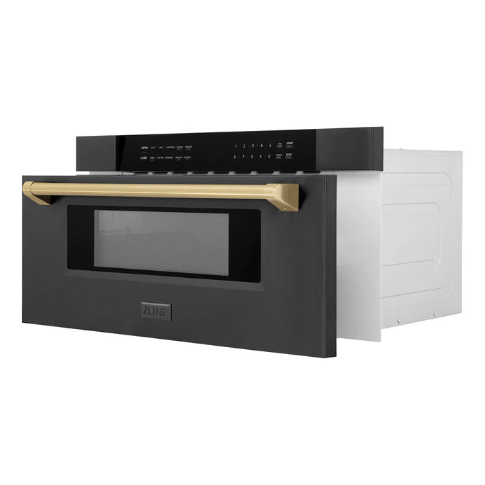 ZLINE MWDZ-30-BS-CB 30 in Built-In Microwave Drawer, 1.2 Cu. Ft., Black Stainless Steel, Champagne Bronze Accents