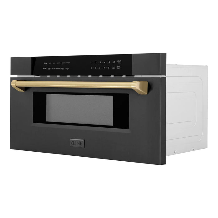 ZLINE MWDZ-30-BS-CB 30 in Built-In Microwave Drawer, 1.2 Cu. Ft., Black Stainless Steel, Champagne Bronze Accents
