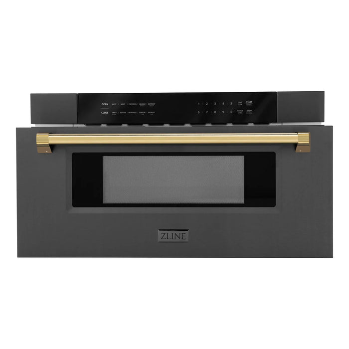 ZLINE MWDZ-30-BS-G 30 in Built-In Microwave Drawer, 1.2 Cu. Ft., Black Stainless Steel, Polished Gold Accents