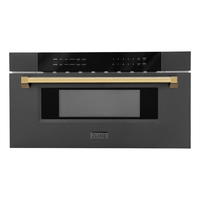 ZLINE MWDZ-30-BS-G 30 in Built-In Microwave Drawer, 1.2 Cu. Ft., Black Stainless Steel, Polished Gold Accents