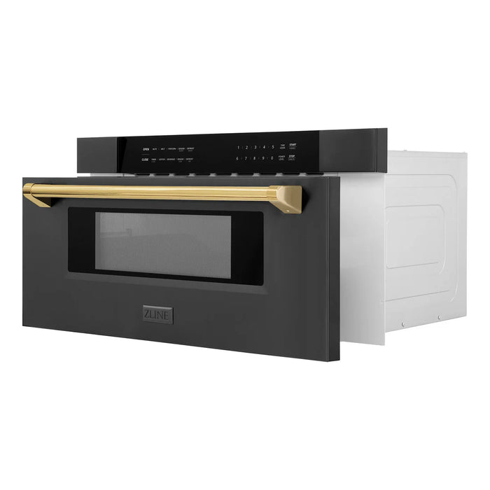 ZLINE MWDZ-30-BS-G 30 in Built-In Microwave Drawer, 1.2 Cu. Ft., Black Stainless Steel, Polished Gold Accents
