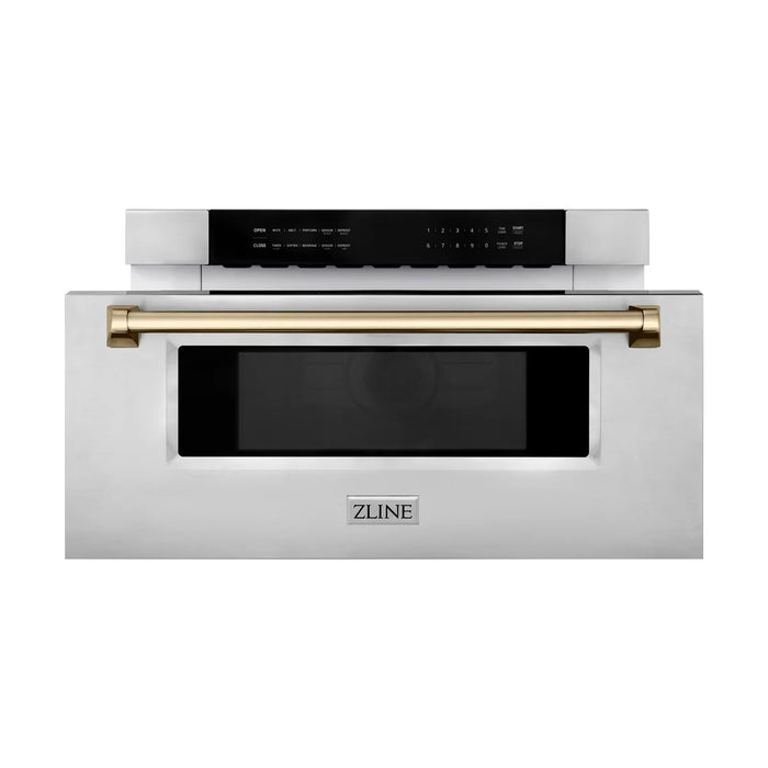 ZLINE MWDZ-30-CB 30 in Built-In Microwave Drawer, 1.2 Cu. Ft., Stainless Steel, Champagne Bronze Accents