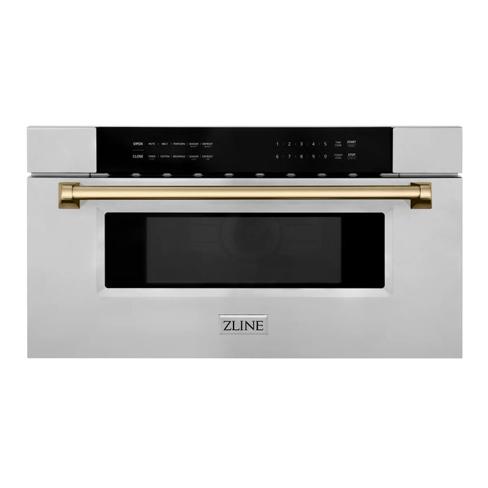 ZLINE MWDZ-30-CB 30 in Built-In Microwave Drawer, 1.2 Cu. Ft., Stainless Steel, Champagne Bronze Accents