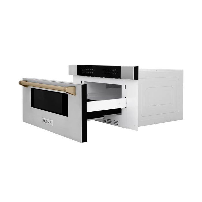 ZLINE MWDZ-30-CB 30 in Built-In Microwave Drawer, 1.2 Cu. Ft., Stainless Steel, Champagne Bronze Accents