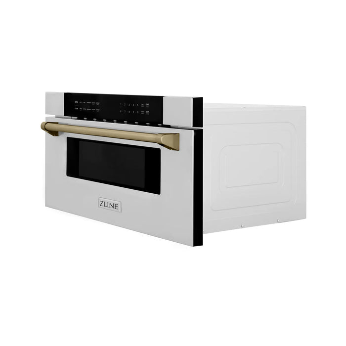 ZLINE MWDZ-30-CB 30 in Built-In Microwave Drawer, 1.2 Cu. Ft., Stainless Steel, Champagne Bronze Accents