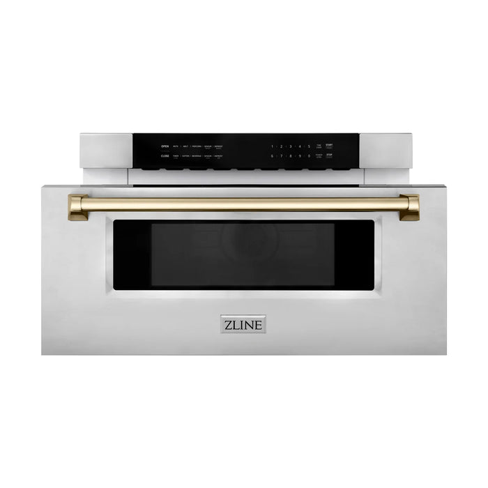 ZLINE MWDZ-30-G 30 in Built-In Microwave Drawer, 1.2 Cu. Ft., Stainless Steel, Polished Gold Accents