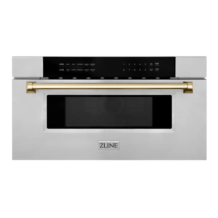 ZLINE MWDZ-30-G 30 in Built-In Microwave Drawer, 1.2 Cu. Ft., Stainless Steel, Polished Gold Accents