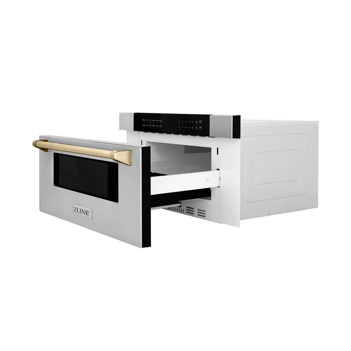 ZLINE MWDZ-30-G 30 in Built-In Microwave Drawer, 1.2 Cu. Ft., Stainless Steel, Polished Gold Accents