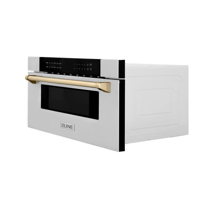 ZLINE MWDZ-30-G 30 in Built-In Microwave Drawer, 1.2 Cu. Ft., Stainless Steel, Polished Gold Accents