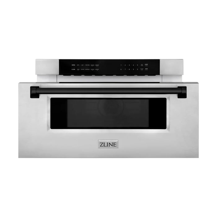 ZLINE MWDZ-30-MB 30 in Built-In Microwave Drawer, 1.2 Cu. Ft., Stainless Steel, Matte Black Accents