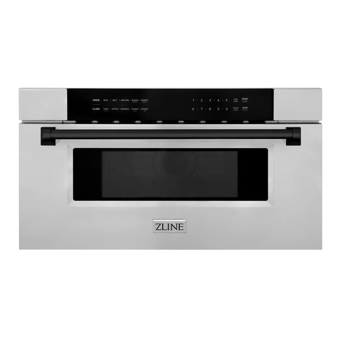 ZLINE MWDZ-30-MB 30 in Built-In Microwave Drawer, 1.2 Cu. Ft., Stainless Steel, Matte Black Accents