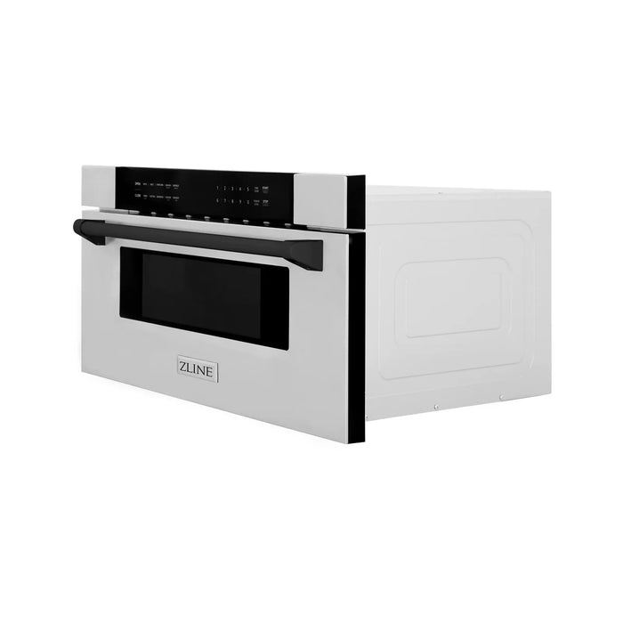 ZLINE MWDZ-30-MB 30 in Built-In Microwave Drawer, 1.2 Cu. Ft., Stainless Steel, Matte Black Accents