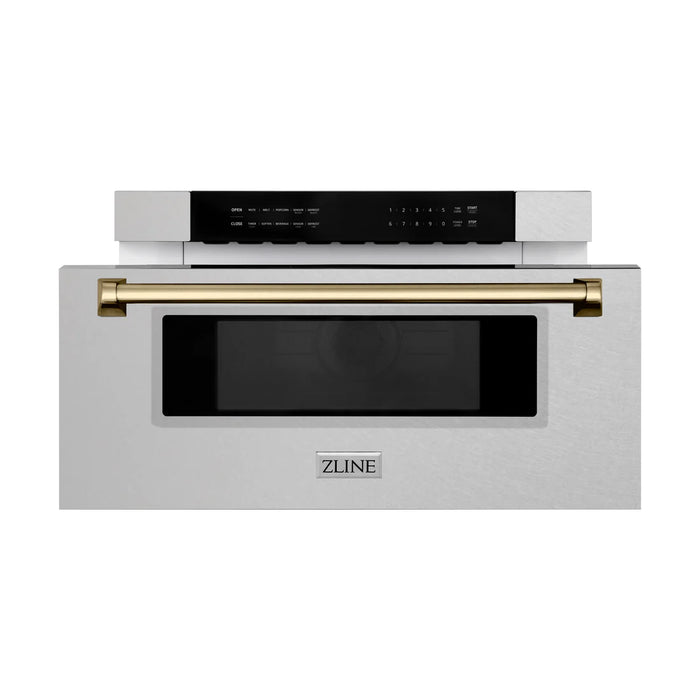 ZLINE MWDZ-30-SS-CB 30 in Built-In Microwave Drawer, 1.2 Cu. Ft., Fingerprint Resistant Stainless Steel, Champagne Bronze Accents