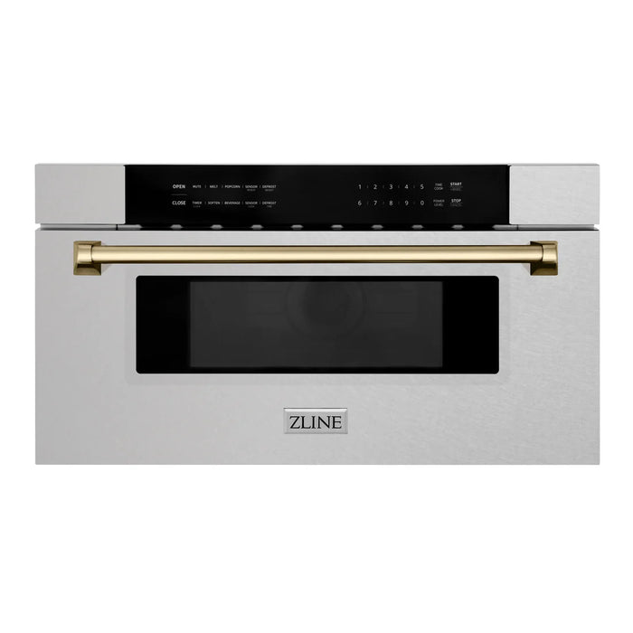 ZLINE MWDZ-30-SS-CB 30 in Built-In Microwave Drawer, 1.2 Cu. Ft., Fingerprint Resistant Stainless Steel, Champagne Bronze Accents