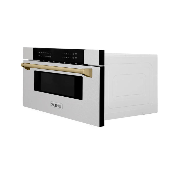 ZLINE MWDZ-30-SS-CB 30 in Built-In Microwave Drawer, 1.2 Cu. Ft., Fingerprint Resistant Stainless Steel, Champagne Bronze Accents