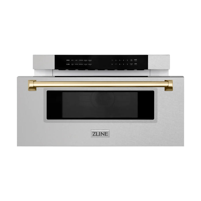 ZLINE MWDZ-30-SS-G 30 in Built-In Microwave Drawer, 1.2 Cu. Ft., Fingerprint Resistant Stainless Steel, Polished Gold Accents
