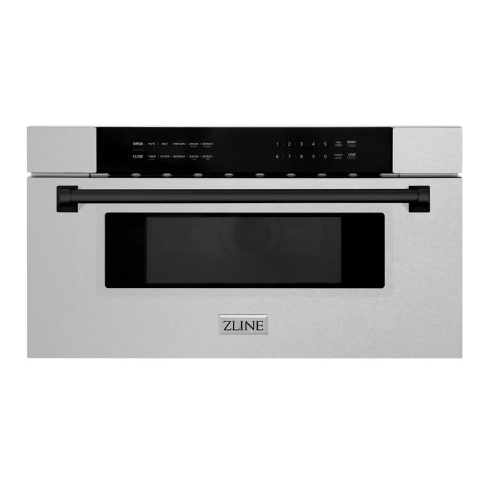 ZLINE MWDZ-30-SS-MB 30 in Built-In Microwave Drawer, 1.2 Cu. Ft., Fingerprint Resistant Stainless Steel, Matte Black Accents