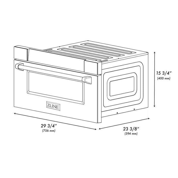 ZLINE MWDZ-30-SS-G 30 in Built-In Microwave Drawer, 1.2 Cu. Ft., Fingerprint Resistant Stainless Steel, Polished Gold Accents