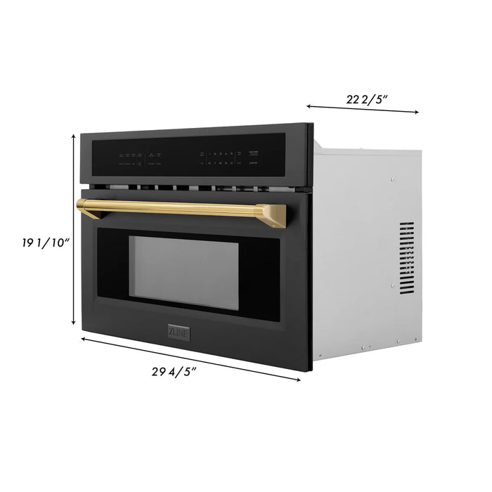 ZLINE MWOZ-30-BS-G Autograph Edition 30 in Built-In Convection Microwave Oven, 1.6 cu ft, Black Stainless Steel with Polished Gold Accents