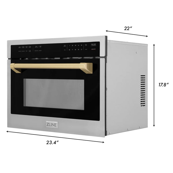 ZLINE MWOZ-24-CB Autograph Edition 24 in Built-In Convection Microwave Oven, 1.6 cu ft, Stainless Steel with Champagne Bronze Accents