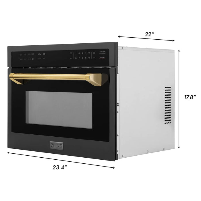 ZLINE MWOZ-24-BS-G Autograph Edition 24 in Built-In Convection Microwave Oven, 1.6 cu ft, Black Stainless Steel with Polished Gold Accents