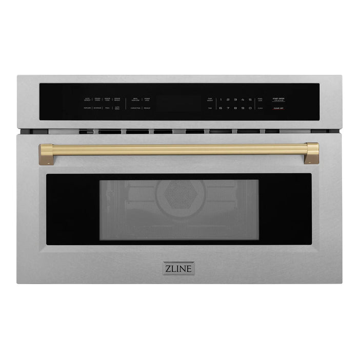 ZLINE MWOZ-30-SS-CB 30 in Built-In Convection Microwave Oven, 1.6 Cu. Ft., Satin Stainless Steel, Champagne Bronze Accents