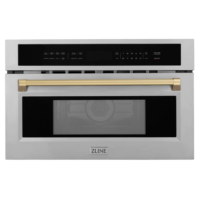 ZLINE MWOZ-30-SS-CB 30 in Built-In Convection Microwave Oven, 1.6 Cu. Ft., Satin Stainless Steel, Champagne Bronze Accents