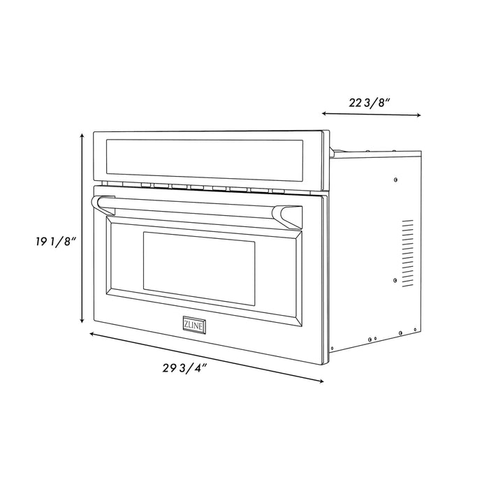 ZLINE MWOZ-30-SS-CB 30 in Built-In Convection Microwave Oven, 1.6 Cu. Ft., Satin Stainless Steel, Champagne Bronze Accents