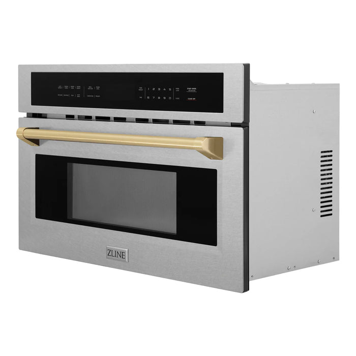 ZLINE MWOZ-30-SS-CB 30 in Built-In Convection Microwave Oven, 1.6 Cu. Ft., Satin Stainless Steel, Champagne Bronze Accents