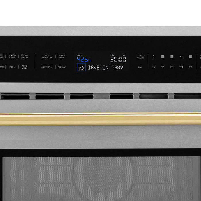 ZLINE MWOZ-30-SS-G 30 in Built-In Convection Microwave Oven, 1.6 Cu. Ft., Satin Stainless Steel, Polished Gold Accents