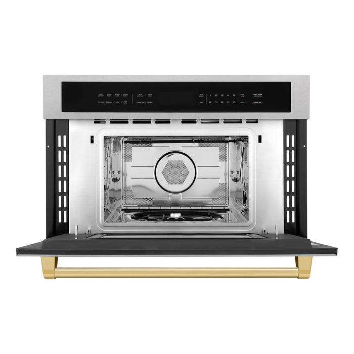 ZLINE MWOZ-30-SS-G 30 in Built-In Convection Microwave Oven, 1.6 Cu. Ft., Satin Stainless Steel, Polished Gold Accents