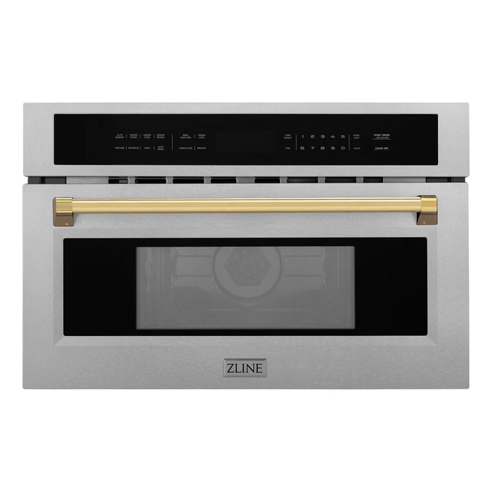 ZLINE MWOZ-30-SS-G 30 in Built-In Convection Microwave Oven, 1.6 Cu. Ft., Satin Stainless Steel, Polished Gold Accents