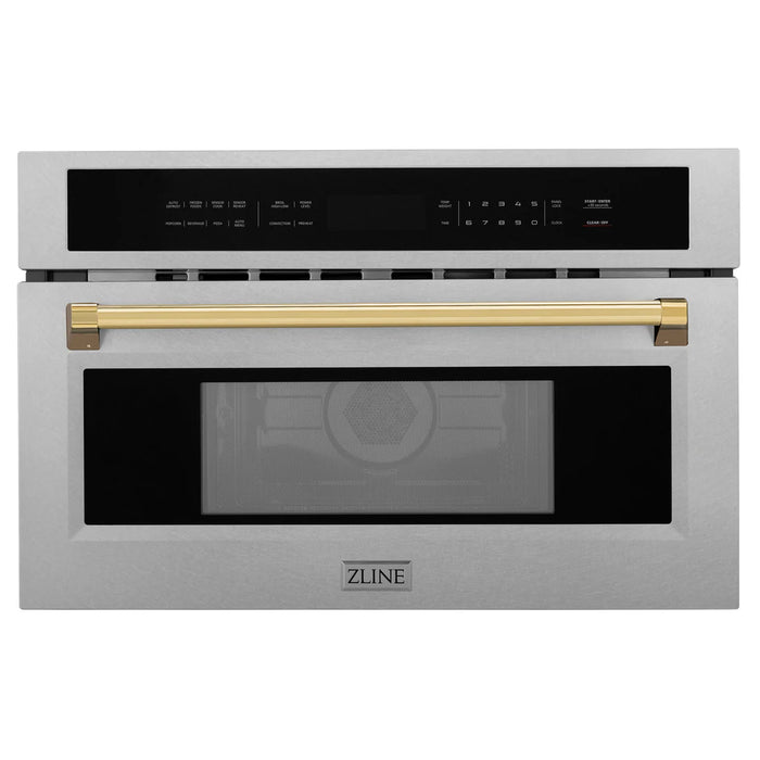 ZLINE MWOZ-30-SS-G 30 in Built-In Convection Microwave Oven, 1.6 Cu. Ft., Satin Stainless Steel, Polished Gold Accents