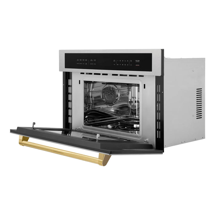 ZLINE MWOZ-30-SS-G 30 in Built-In Convection Microwave Oven, 1.6 Cu. Ft., Satin Stainless Steel, Polished Gold Accents
