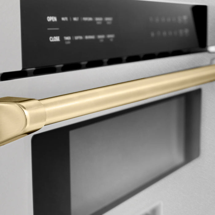 ZLINE MWDZ-30-SS-G 30 in Built-In Microwave Drawer, 1.2 Cu. Ft., Fingerprint Resistant Stainless Steel, Polished Gold Accents