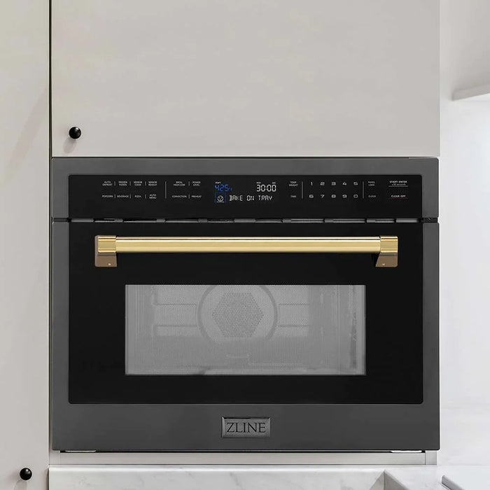 ZLINE MWOZ-24-BS-G Autograph Edition 24 in Built-In Convection Microwave Oven, 1.6 cu ft, Black Stainless Steel with Polished Gold Accents